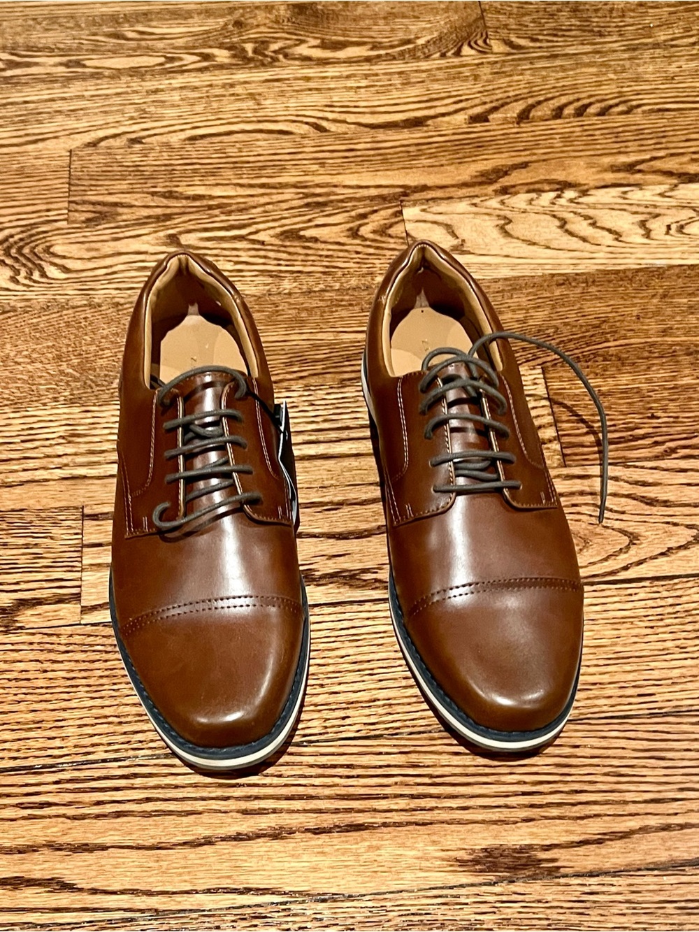 Zara Men's Chestnut Brown Leather Derby Shoes